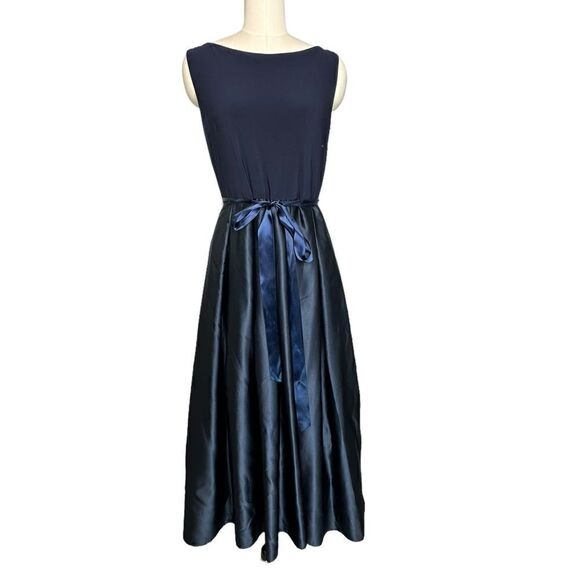 Betsy & Adam Dresses & Skirts - Betsy and Adam Navy Blue Satin Knit Belted Cocktail Dress | Size 14
